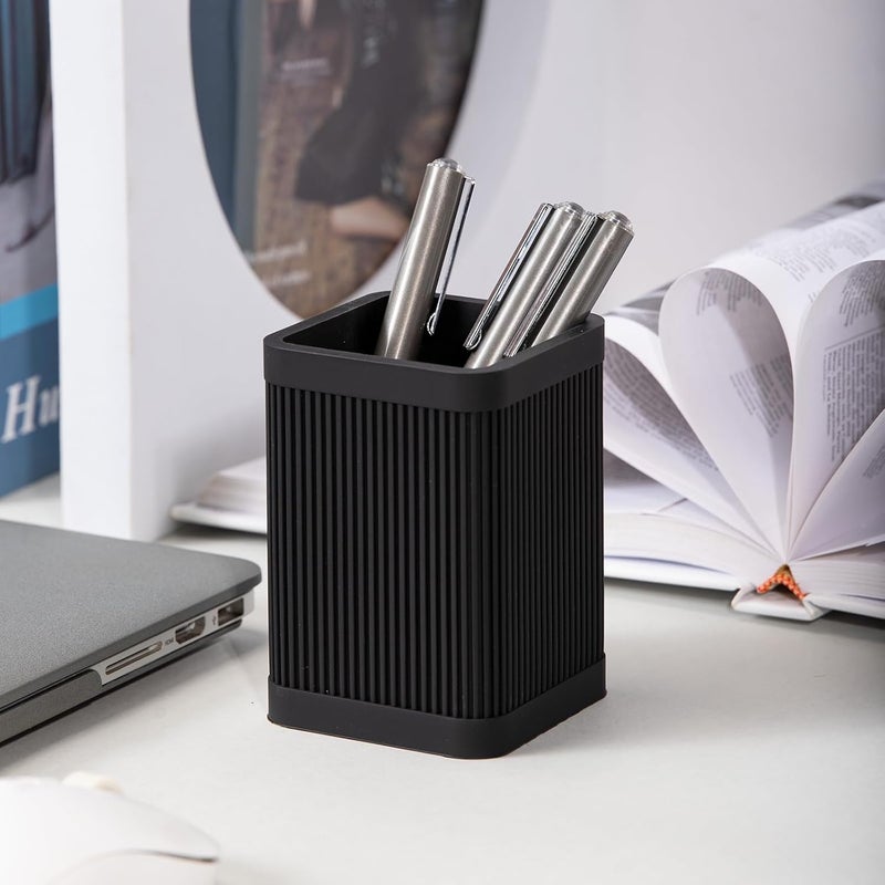 HighHerz Aesthetic Pen Holder For Desk, Modern Silicone Pencil Holder, Stylish Office Desk Decor, Made of 5 mm Thickened Premium Silicone, Office Desk Organizer And Accessories (Black) | For Desk, Modern - Image 3